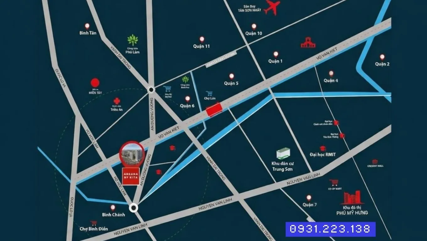 Sơ đồ vị trí dự án Ansana by Kita mặt tiền Võ Văn Kiệt - Kết nối giao thông